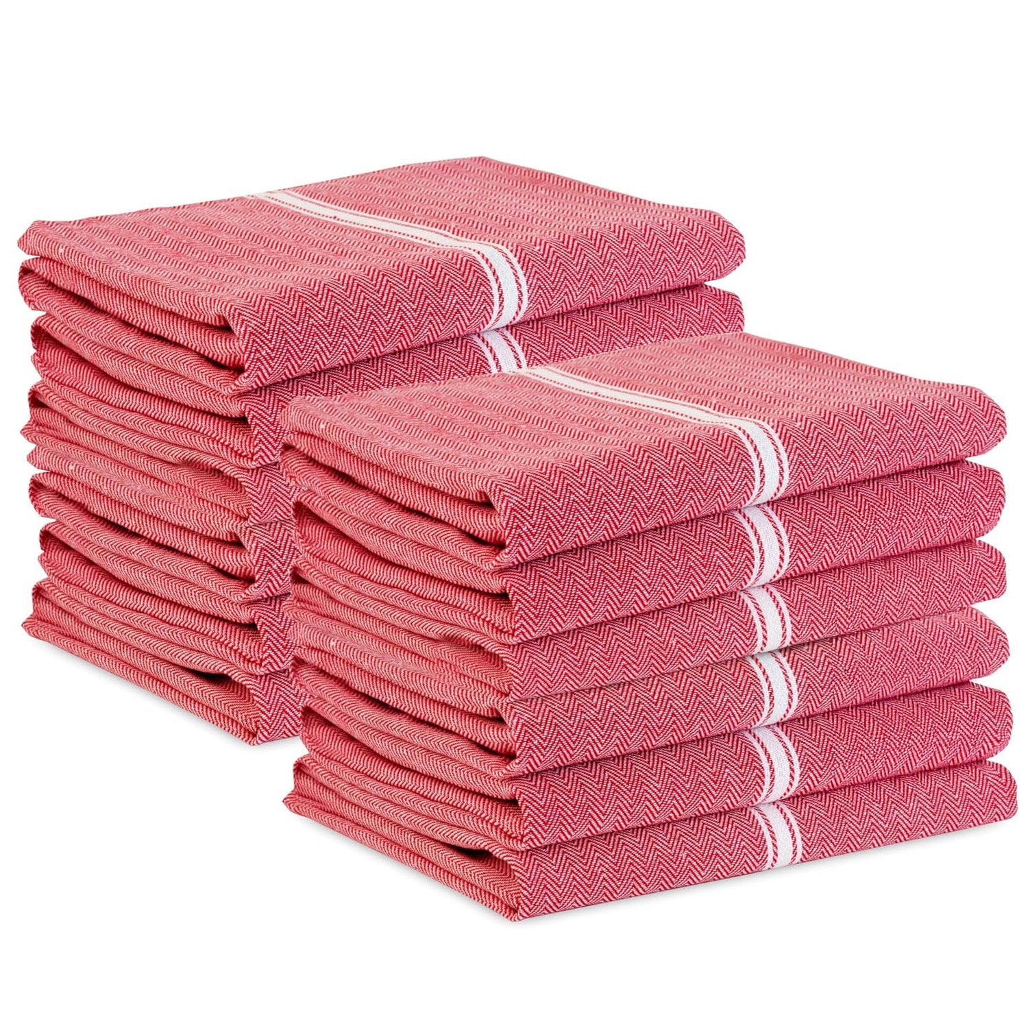 Set of 12 Herringbone Kitchen Towels - Red